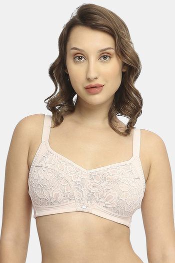 Buy Soie Double Layered Non Wired Full Coverage Lace Bra - Peach Skin